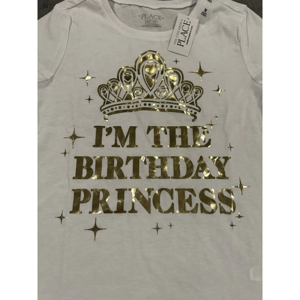 The Children's Place Girls Medium White Birthday Princess T-Shirt